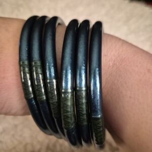 Budhagirl Plume All Weathet Serenity Prayer Bangles-Deep Teal Color